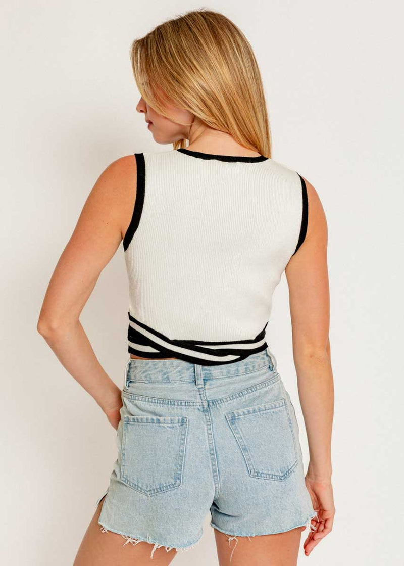 Willow Contrast Band Knit Top - White