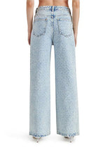 Avaline Rhinestone High-Rise Wide Leg Jeans - Light Blue