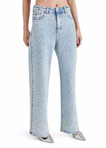 Avaline Rhinestone High-Rise Wide Leg Jeans - Light Blue