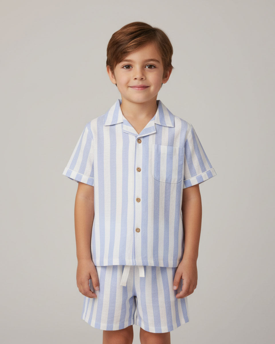 Organic Shirt & Shorts Set - Blue Stripes