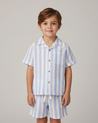 Organic Shirt & Shorts Set - Blue Stripes