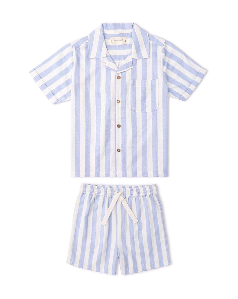Organic Shirt & Shorts Set - Blue Stripes