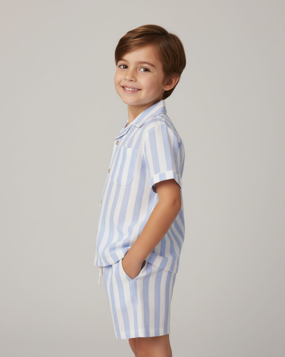 Organic Shirt & Shorts Set - Blue Stripes