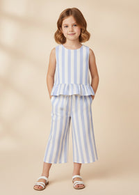 Organic Ruffle Top & Pant Set - Blue Stripes