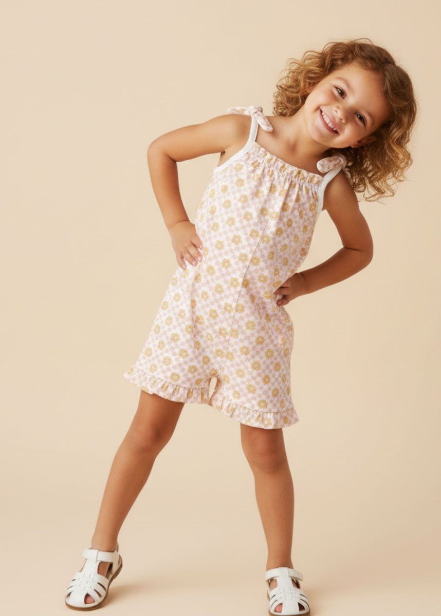 Organic Ruffle Jumpsuit - Pop Floral