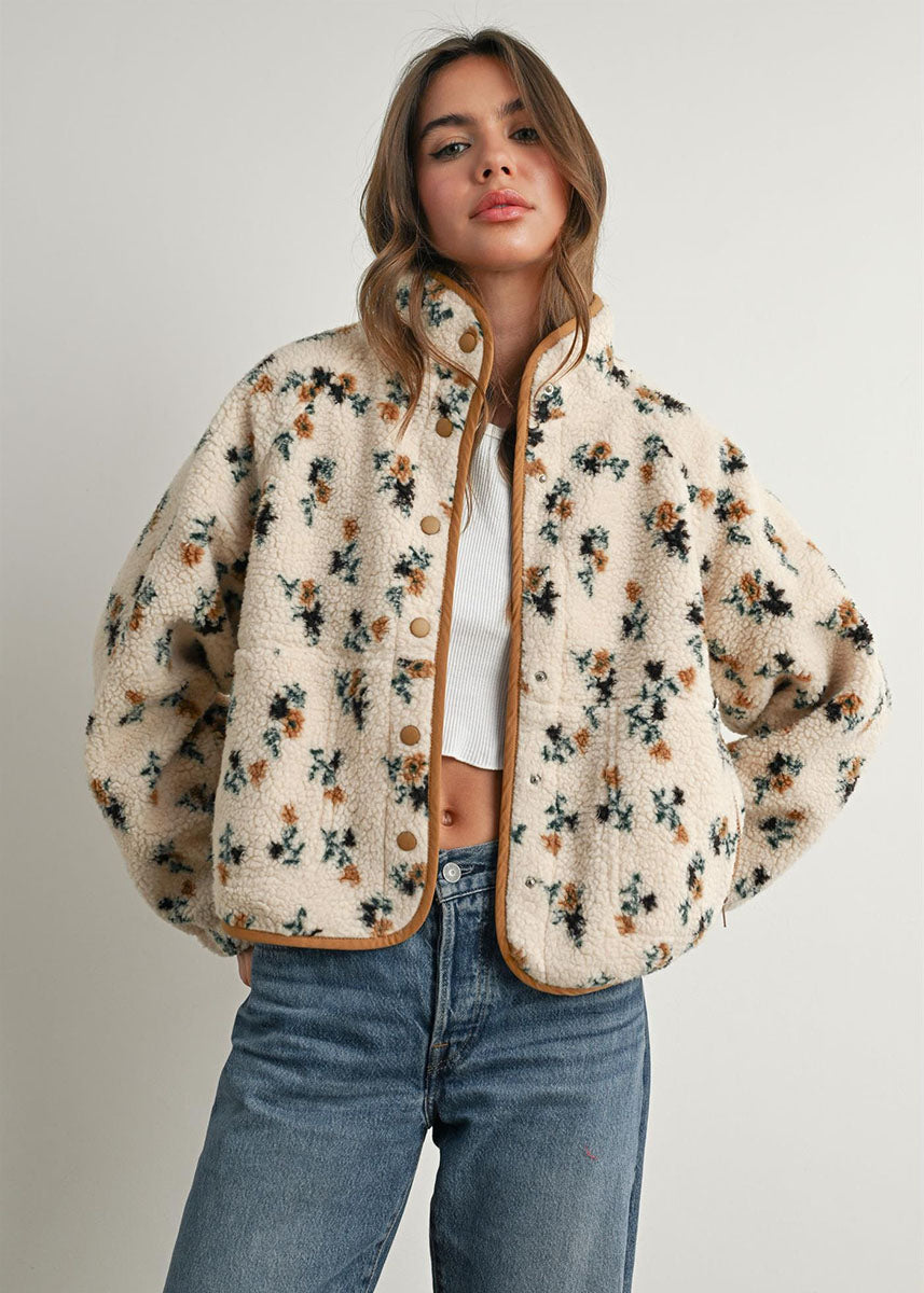 Willow Floral Fleece Jacket - Cream & Khaki