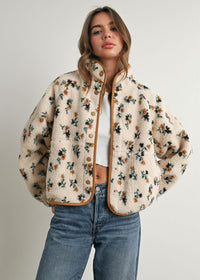 Willow Floral Fleece Jacket - Cream & Khaki