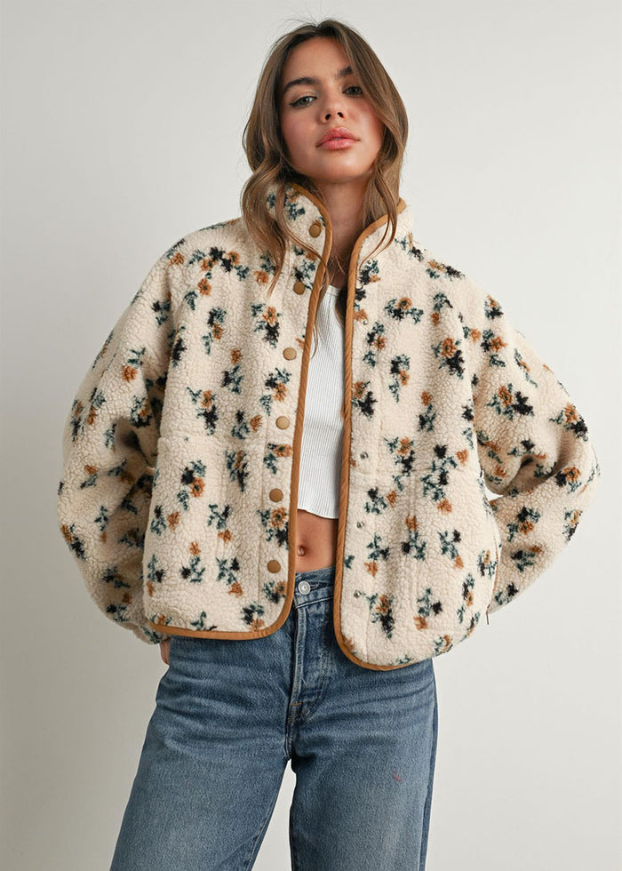 Willow Floral Fleece Jacket - Cream & Khaki