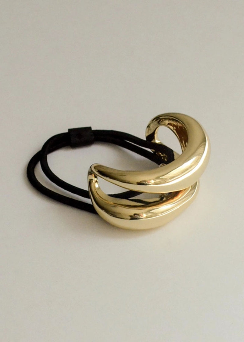 Wide Sculptured Metal Cuff Hair Tie - Gold