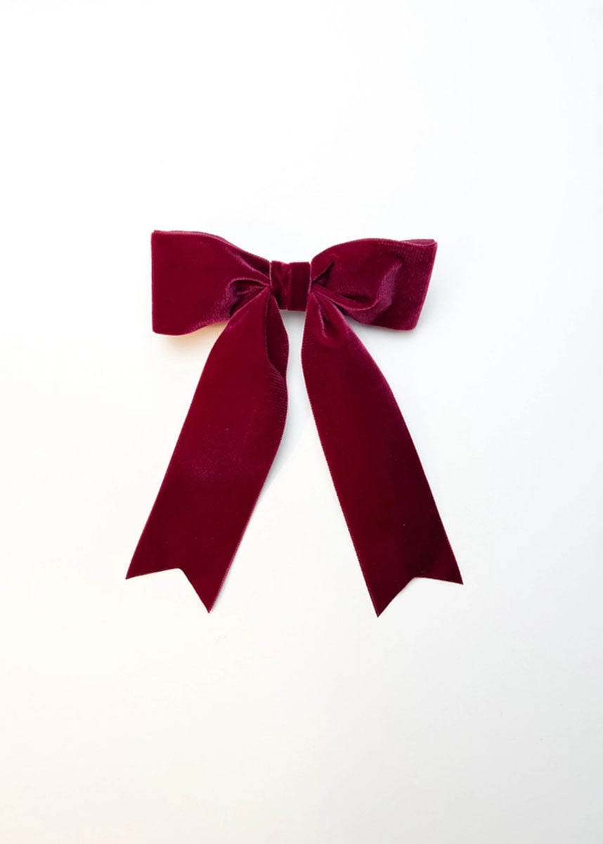Bailee Large Velvet Bow Barette - Wine