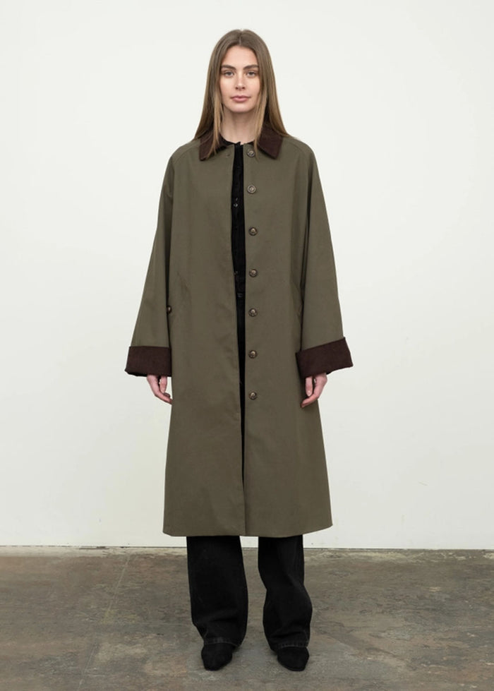 Dylan Corduroy Trench Coat - Olive