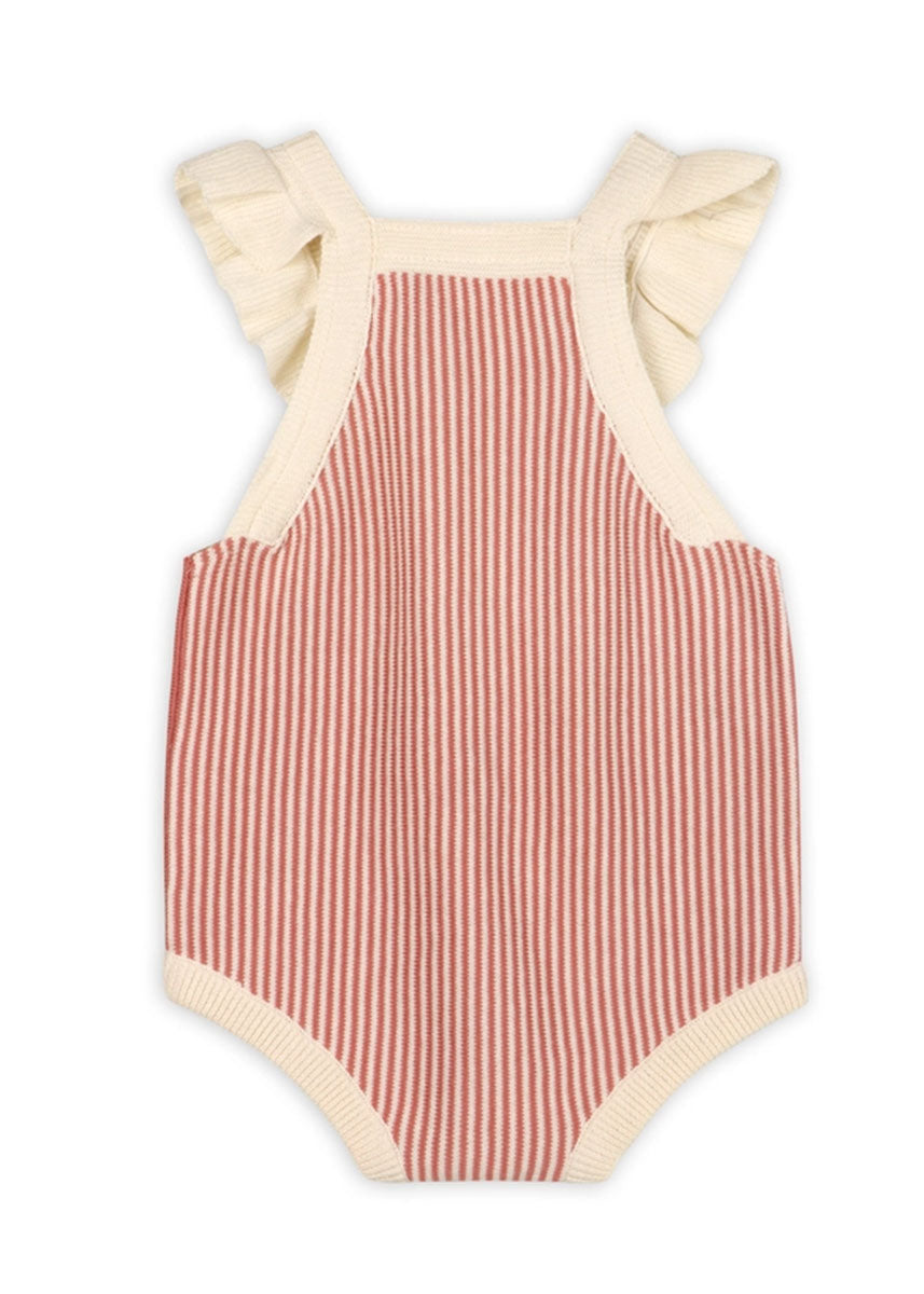 Cherry Stripe Embroidered Ruffle Romper Set - Sweet Cream