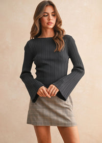 Gwendolyn Ribbed Long Sleeve Top - Charcoal