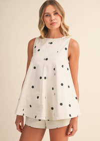 Haylie Polka Dot Tank & Shorts Set - Ivory & Black