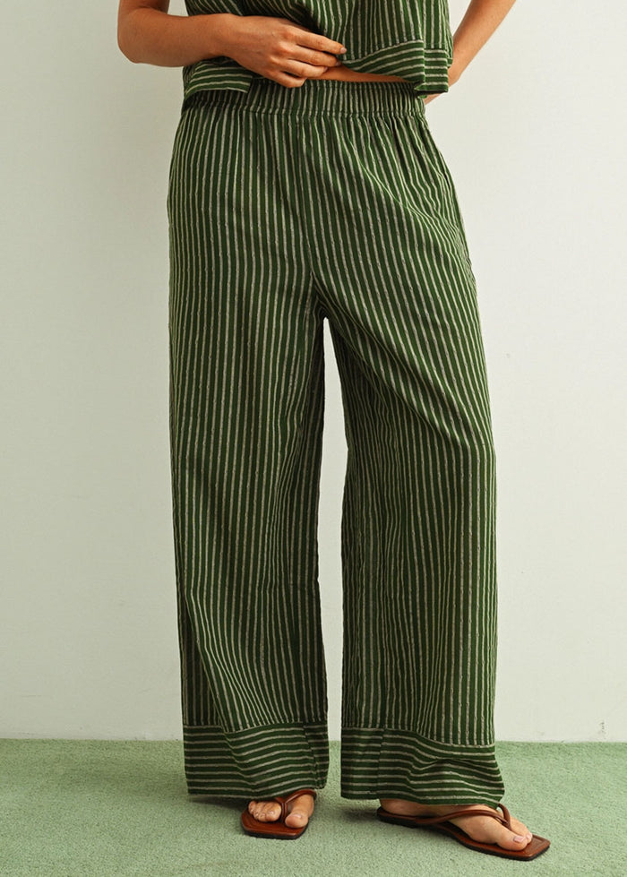 Olivette Striped Wide Leg Pants - Green