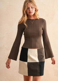 Gwendolyn Ribbed Long Sleeve Top - Chocolate