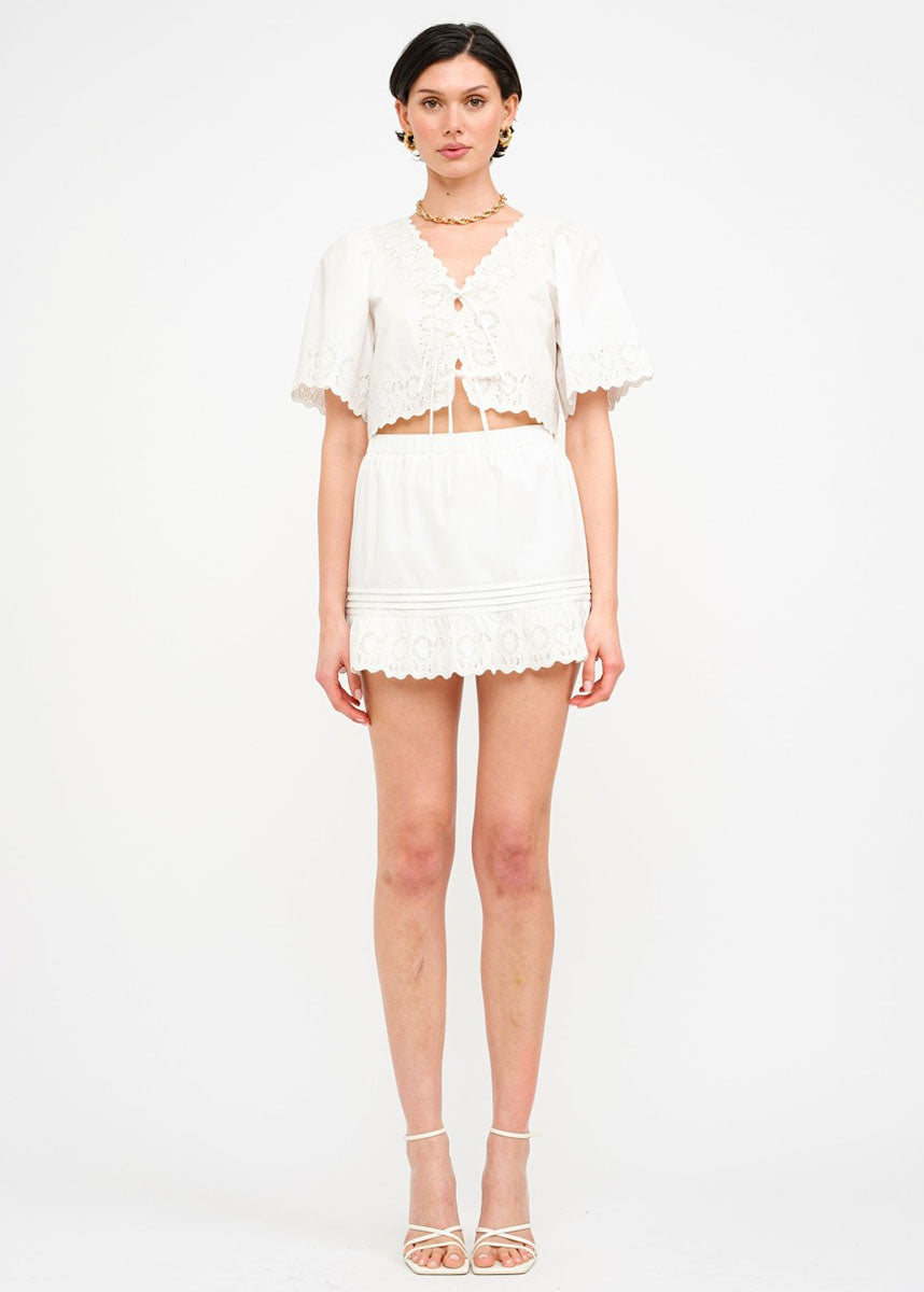 Jenna Lace Trim Mini Skirt - Off-White