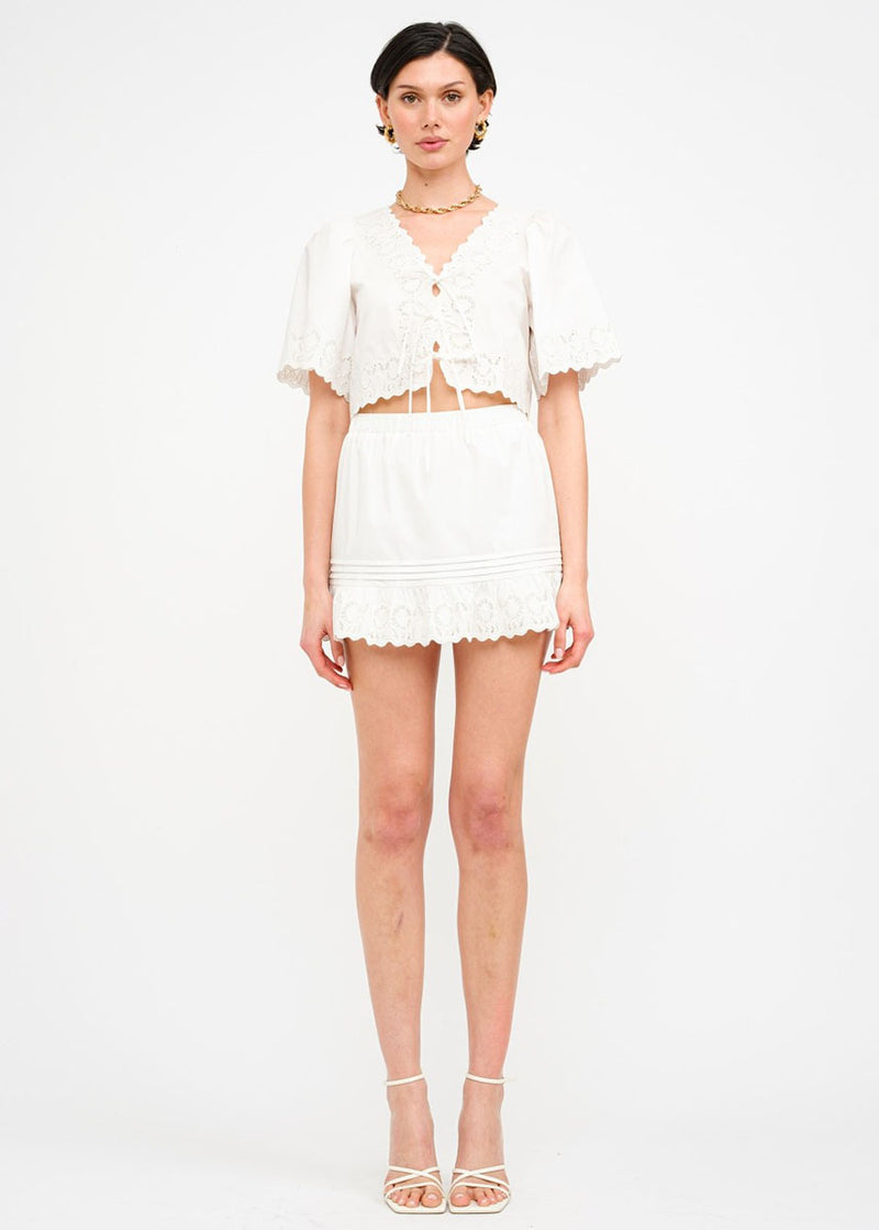 Jenna Lace Trim Mini Skirt - Off-White