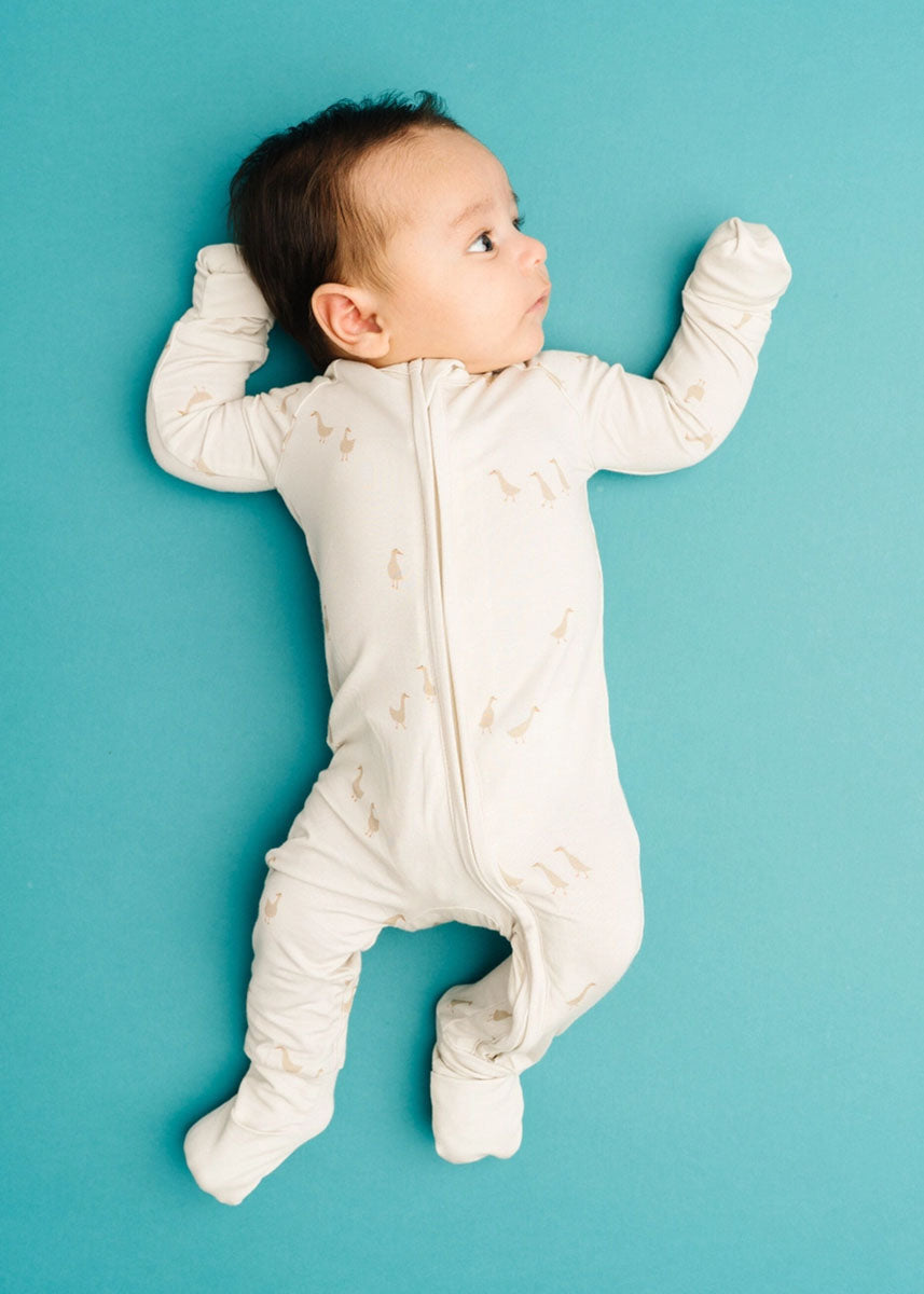 Bamboo Fold-Over Zipper Footie - Silly Goose