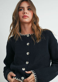Cordelia Contrast Edge Cardigan - Black Taupe