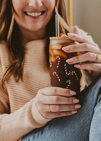 Candy Cane Can Glass + Lid & Straw