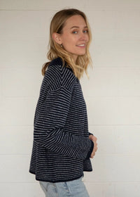 Jace Stripe Knit Polo Pullover - Navy