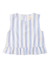 Organic Ruffle Top & Pant Set - Blue Stripes