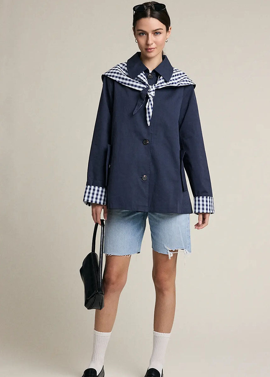 Juno Gingham Scarf Nylon Jacket - Navy