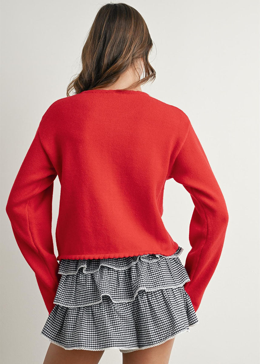 Remie Tie-Front Long Sleeve Top - Red