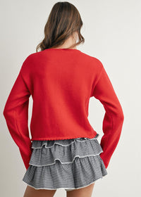Remie Tie-Front Long Sleeve Top - Red