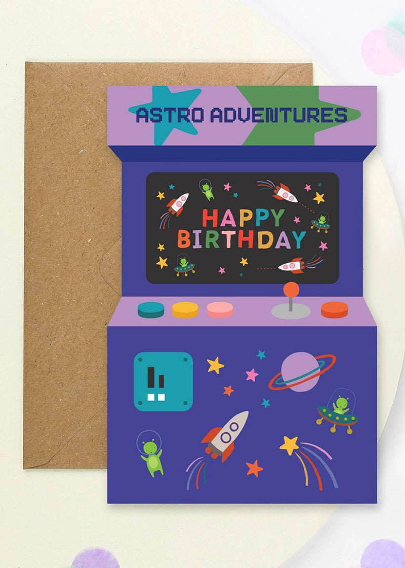 Astro Adventures Arcade Birthday Card