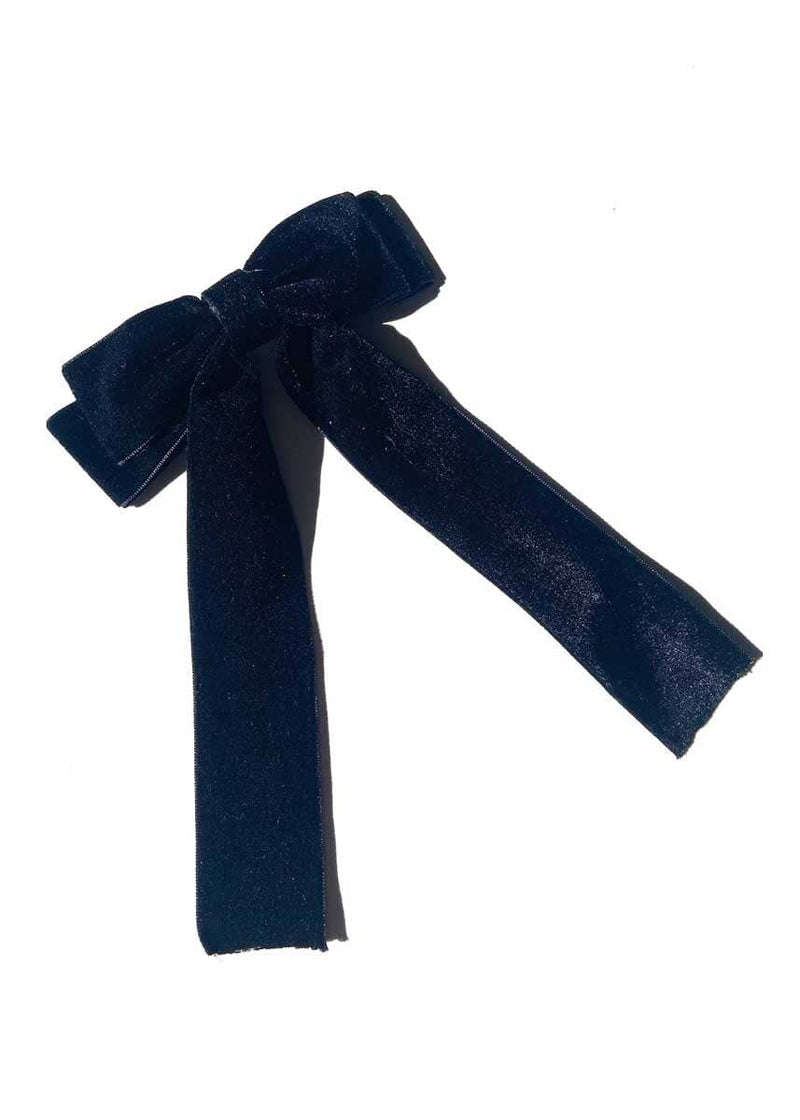 Classic Velvet Hair Bow Barrette - Black