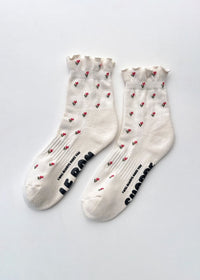 Ruffled Hugger Crew Socks - Cream Petal