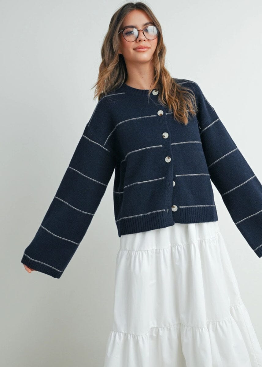 Adaline Striped Cardigan - Navy Multi