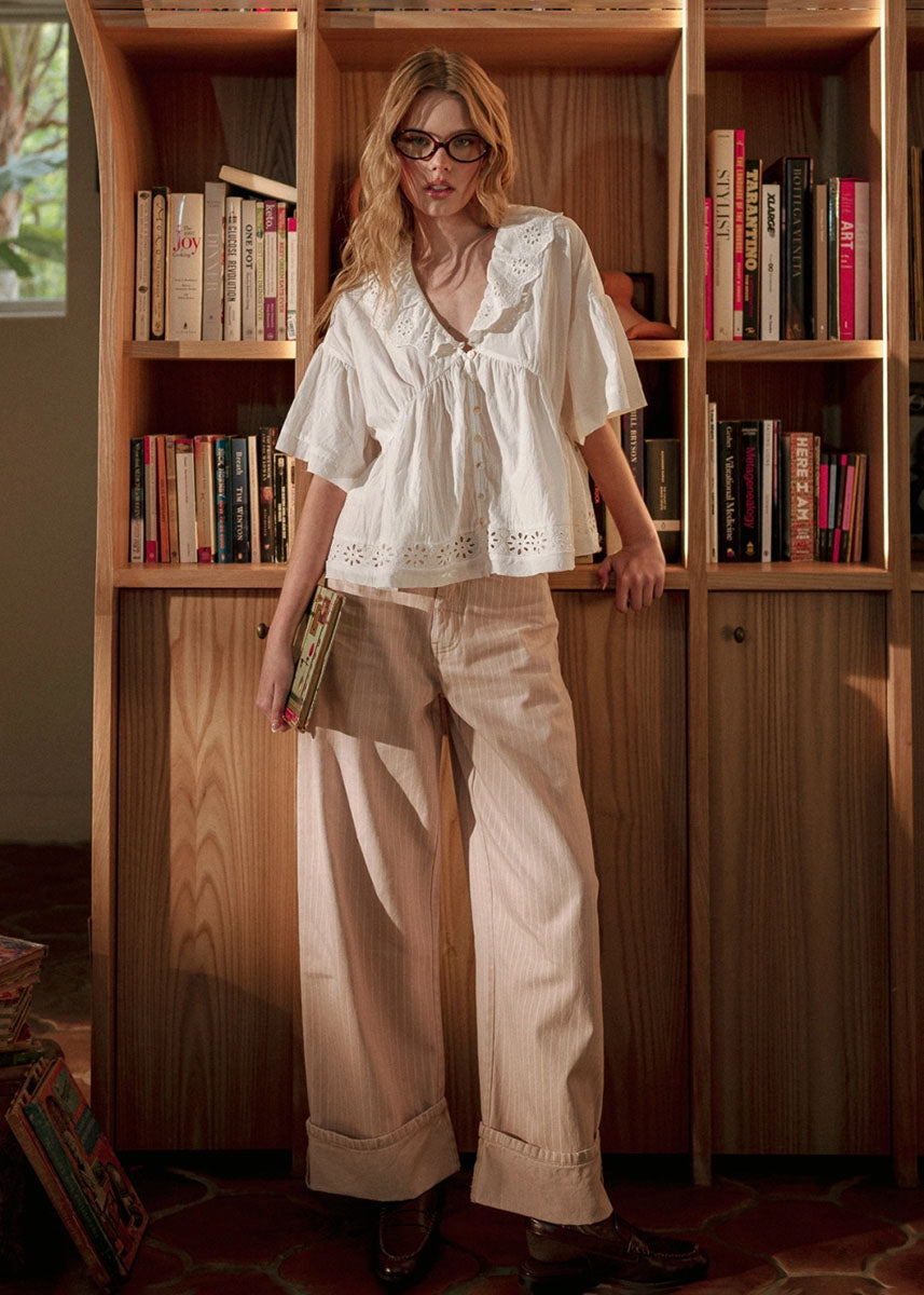 Rosie Striped Cuff Pant - Mauve