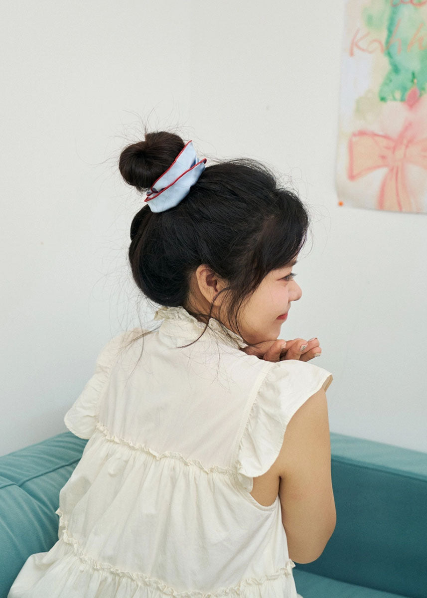 Double-Layer Flower Oversized Silk Scrunchie - Pastel Blue