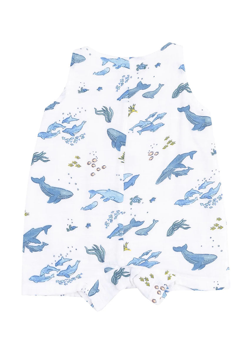 Shortie Romper - Watercolor Blue Whales