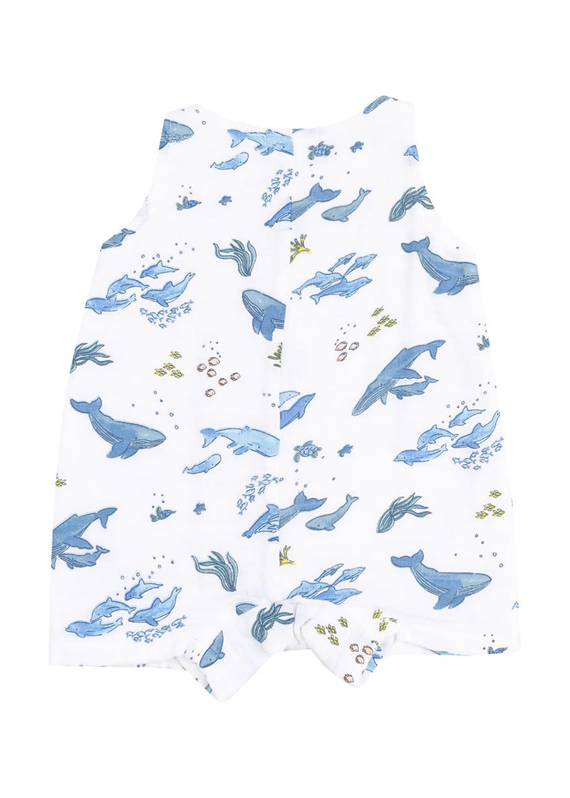 Shortie Romper - Watercolor Blue Whales