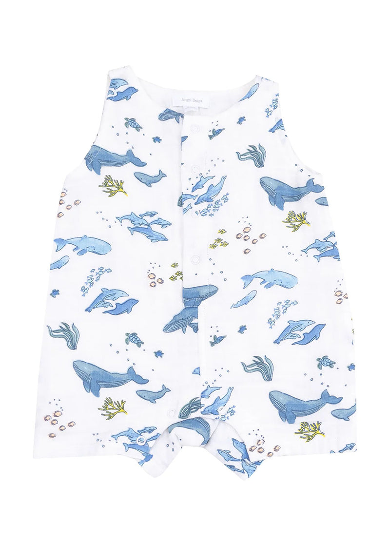 Shortie Romper - Watercolor Blue Whales