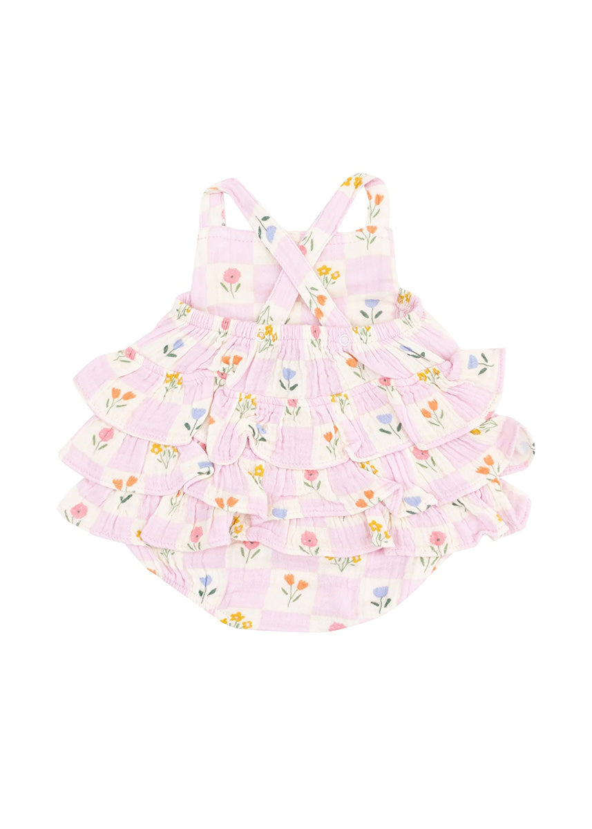 Ruffle Sunsuit - Floral Check