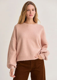 Josie Balloon Sleeve Crewneck Sweater - Pink