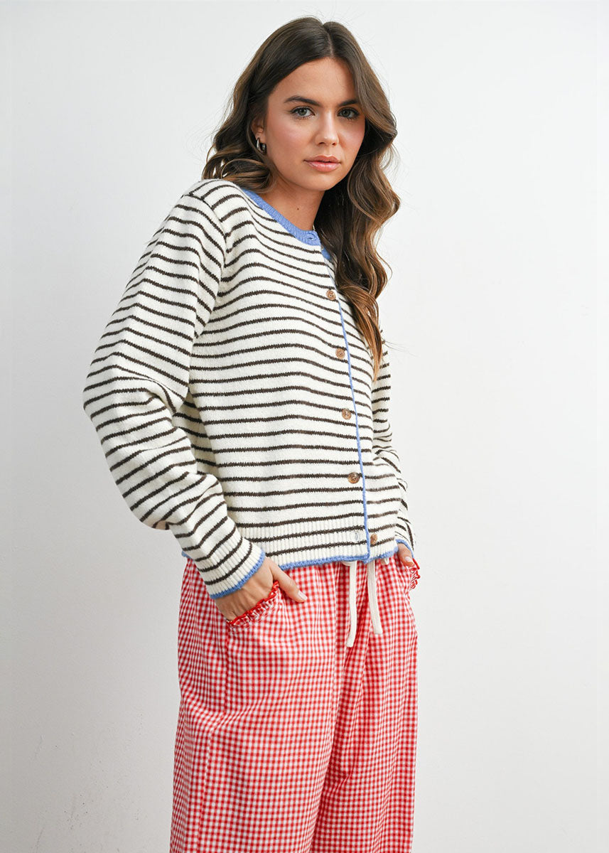 Sailor Stripe Cardigan - Ivory & Blue