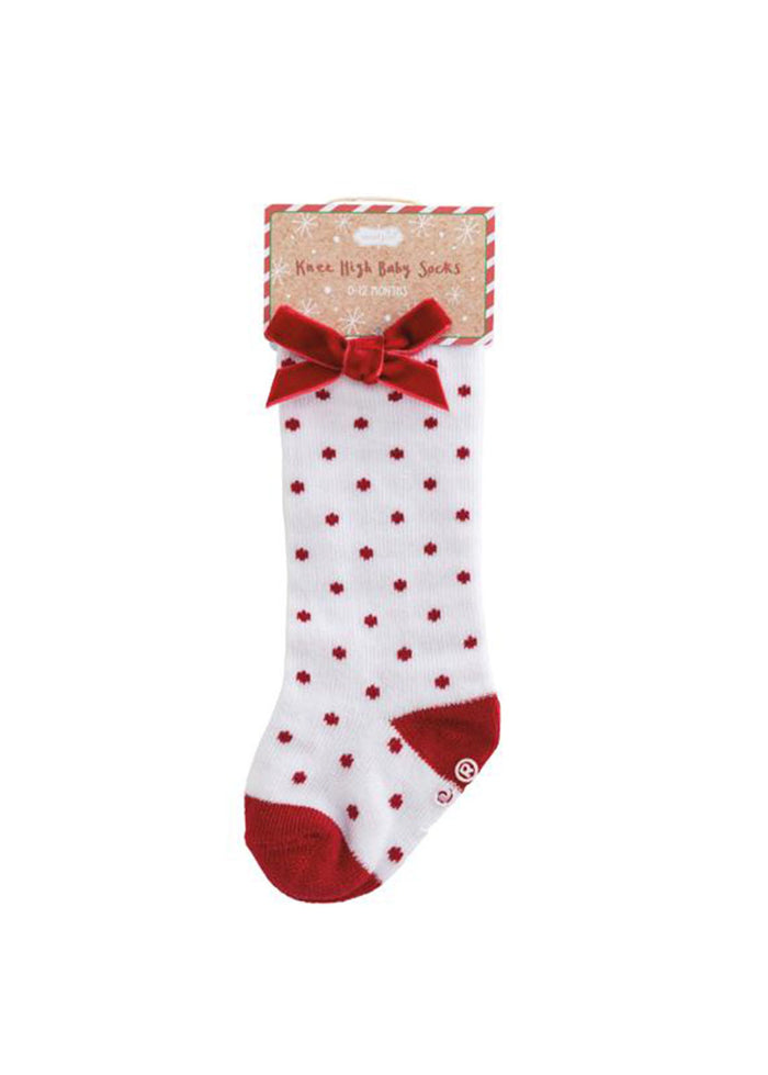 Tall Christmas Bow Socks - Red Dots