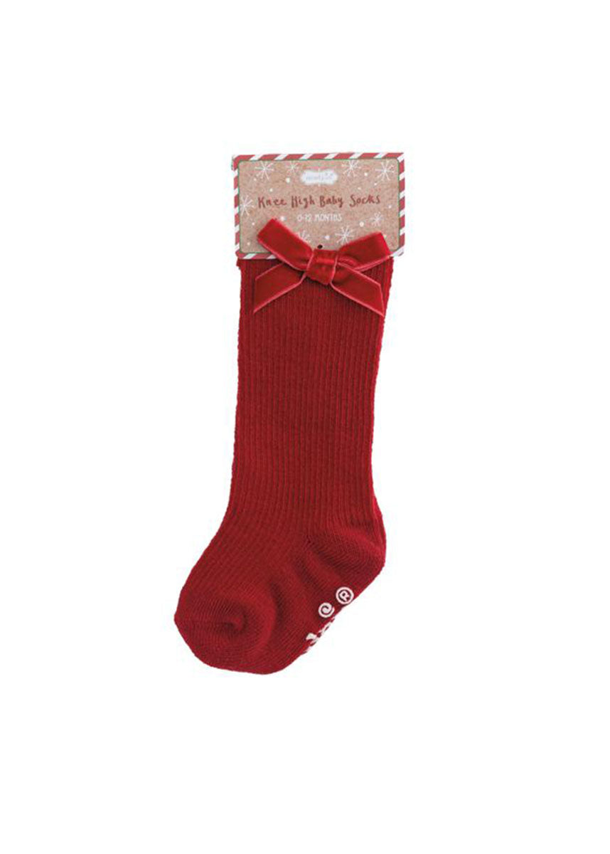Tall Christmas Bow Socks - Solid Red