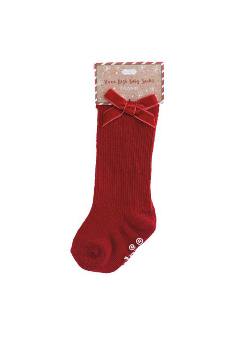 Tall Christmas Bow Socks - Solid Red