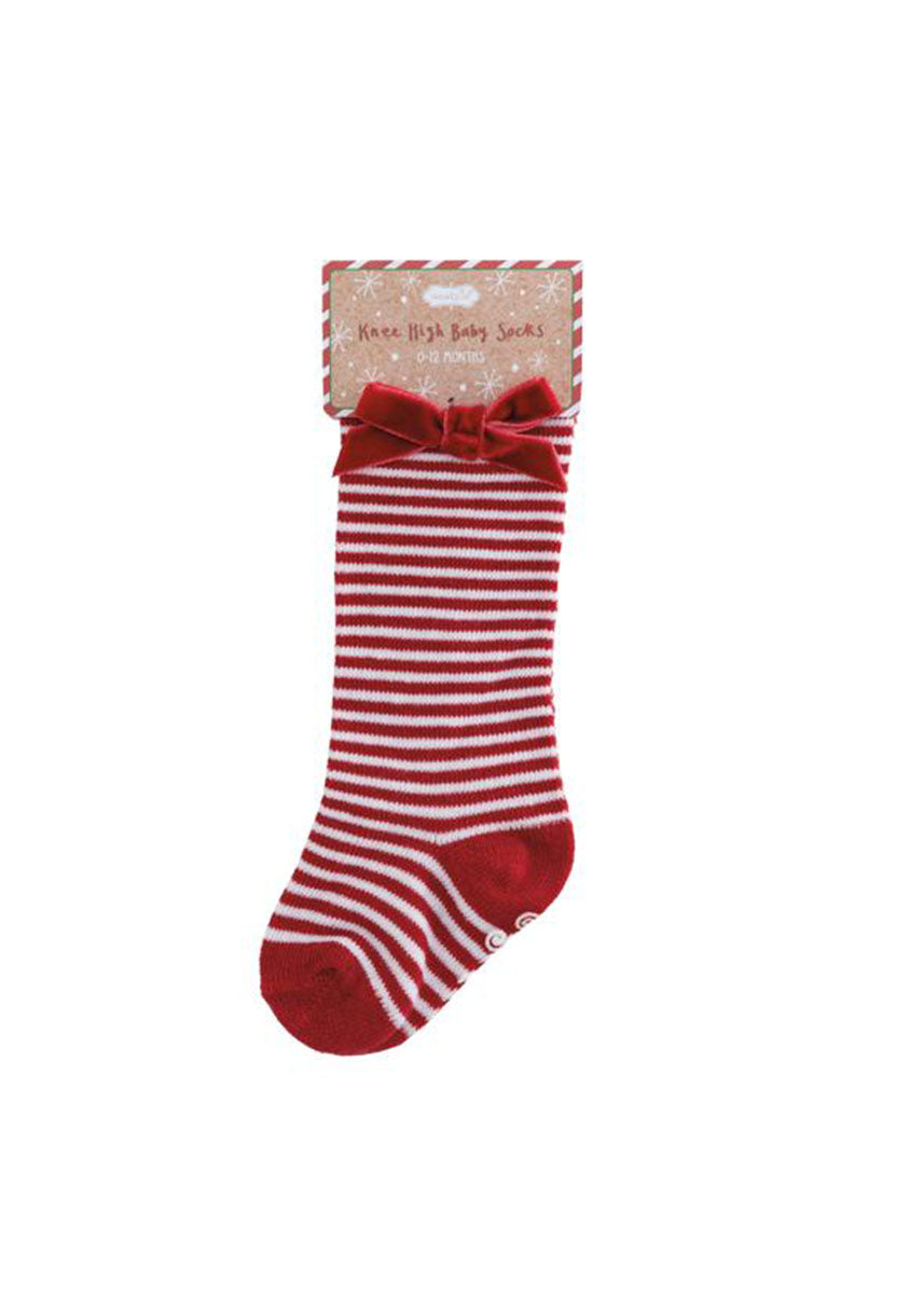 Tall Christmas Bow Socks - Red Stripe