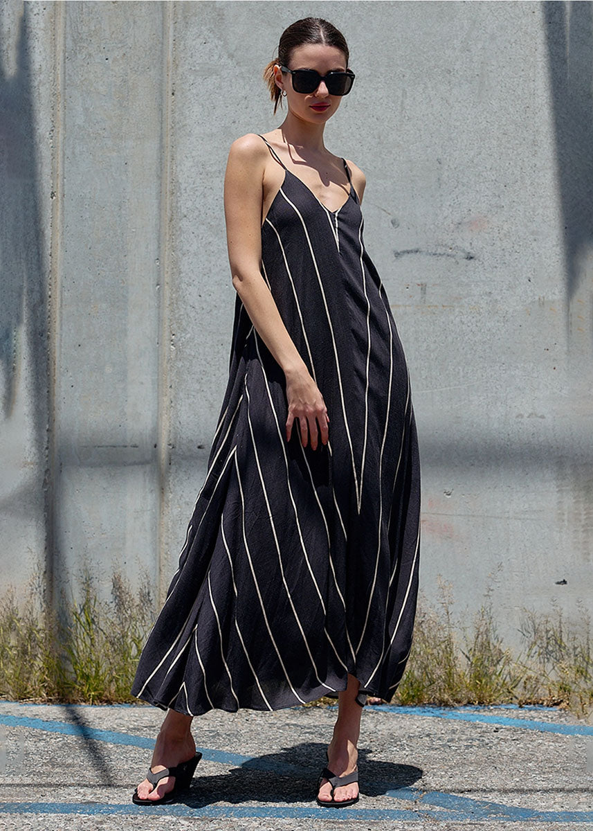 Amara Striped Maxi Dress - Charcoal