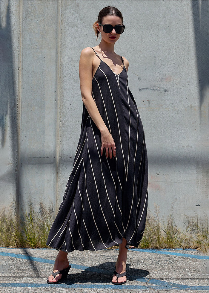 Amara Striped Maxi Dress - Charcoal
