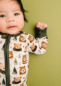 Bamboo Fold-Over Zipper Footie - Winter Bears