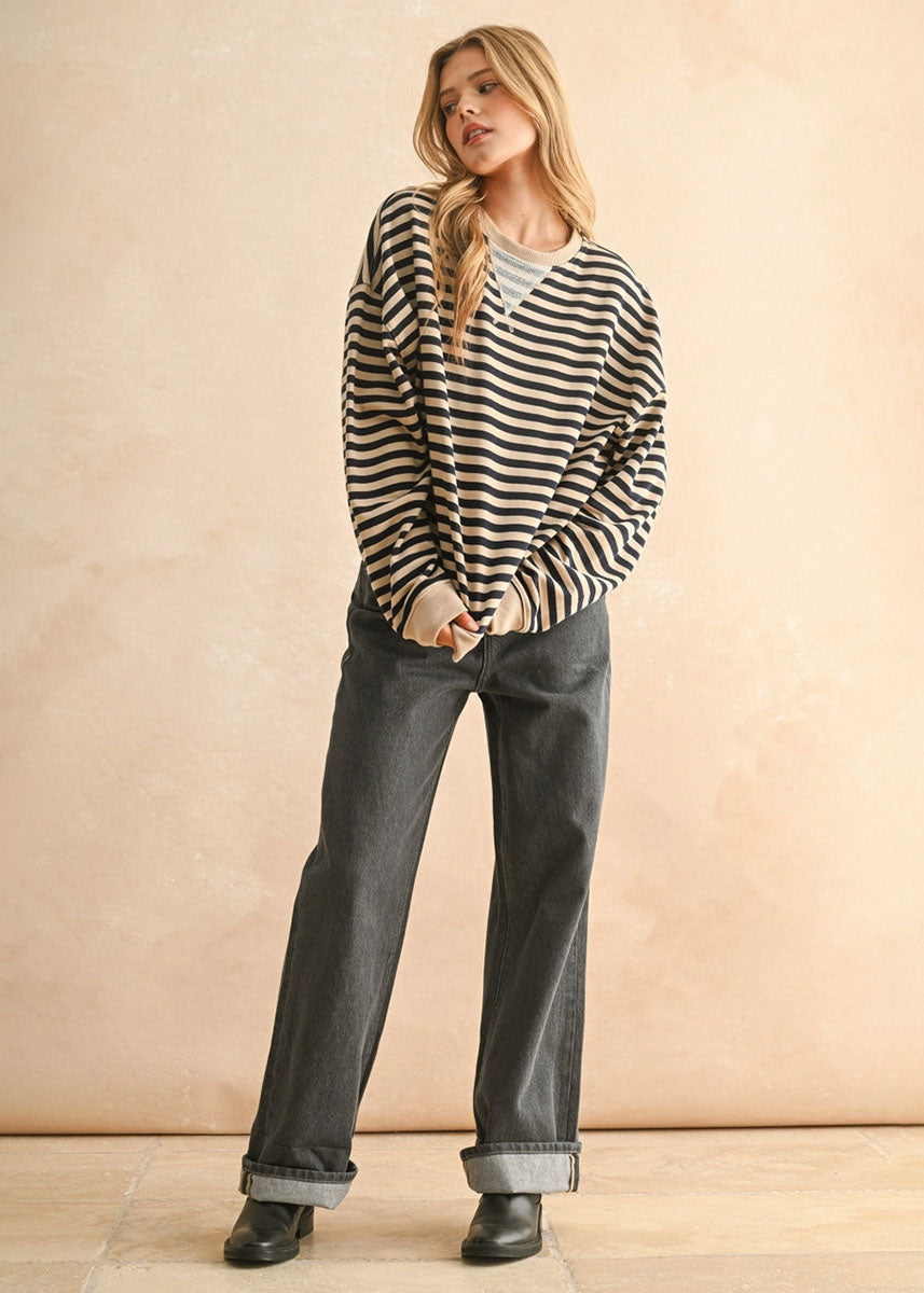 Freya Striped Knit Pullover - Brown & Navy